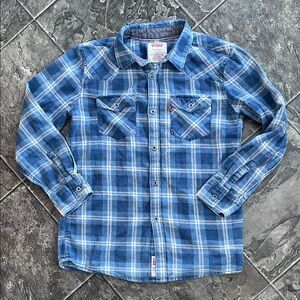 LEVI’S Youth Classic Blue Black White Soft Cotton Plaid Shirt Cottagecore Grunge